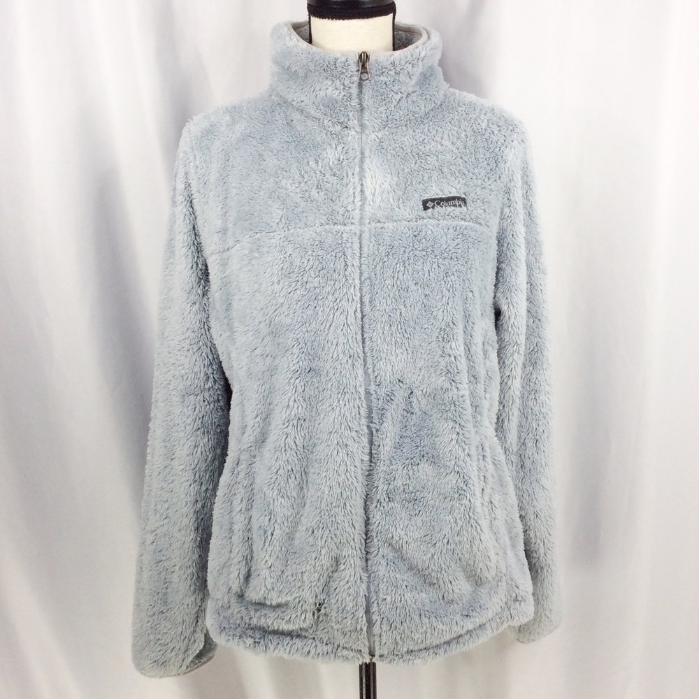 Columbia Cloudy Day Fleece Full Zip Jacket Women's Size XL Lt Blue Thick Pile